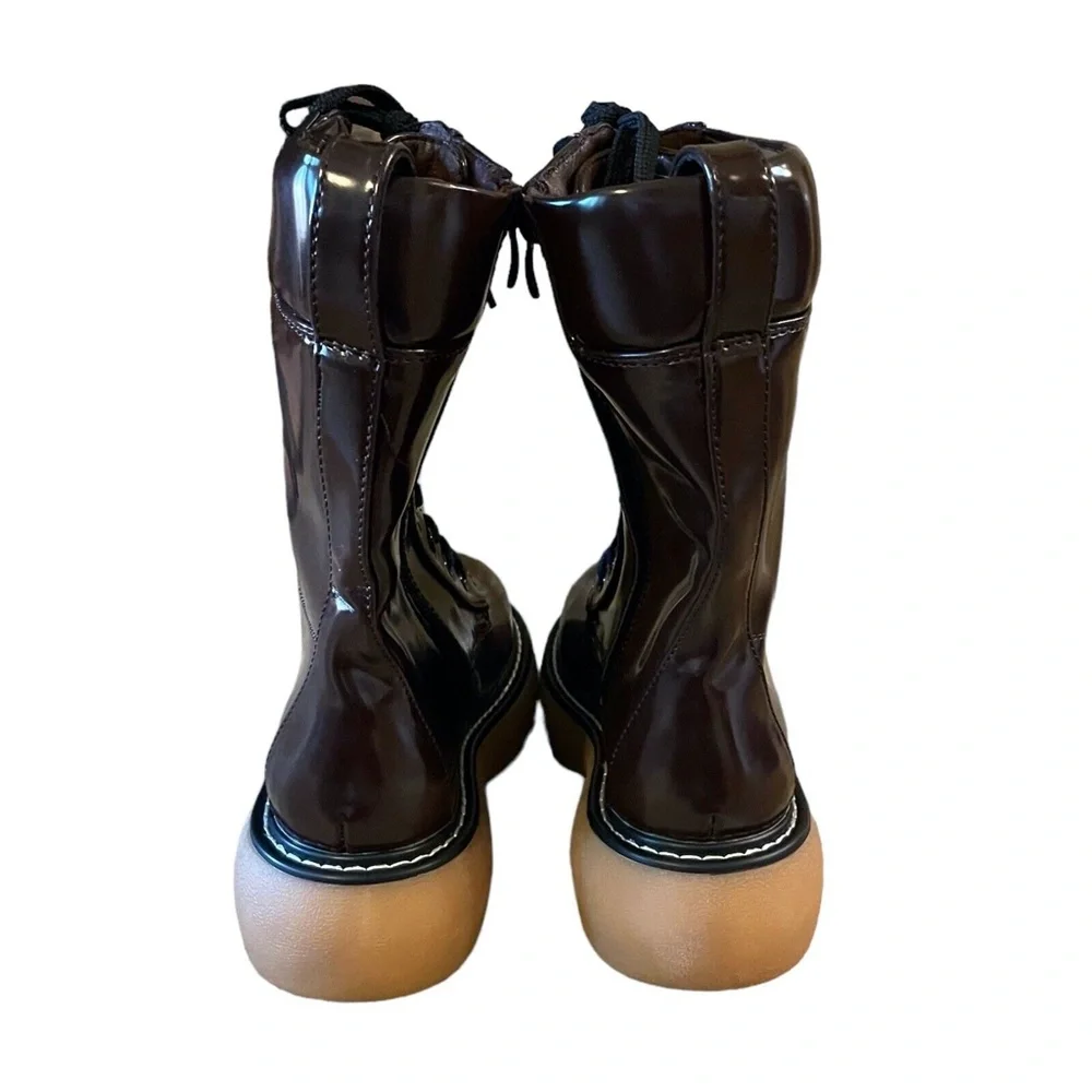 Dream Pairs‎ Girls Lace Up Chunky Platform Boots Size 5.5 Brown Side Zip